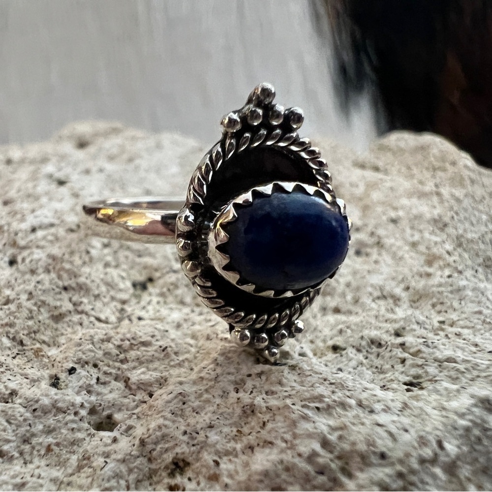 ❤️ Lapis Lazuli Oxidized Sterling Silver Size 5.5 Southwestern Ring 2.7 Gram - Picture 3 of 14
